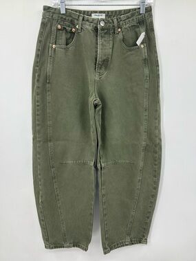 Parke Women’s Horseshoe Jeans Olive Green Structured Denim High Rise 26